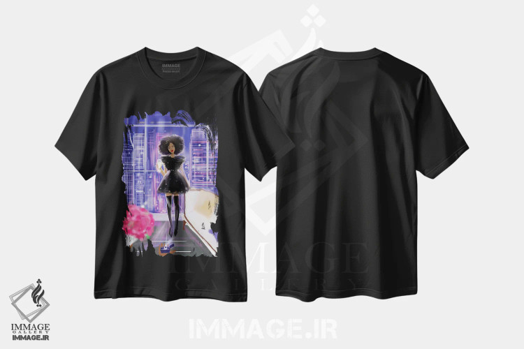 تیشرت مشکی طرح دار گل رز و الماس، هنر آمریکایی آفریقایی تبار اثر نیکل کوبی | فروشگاه ایماژ