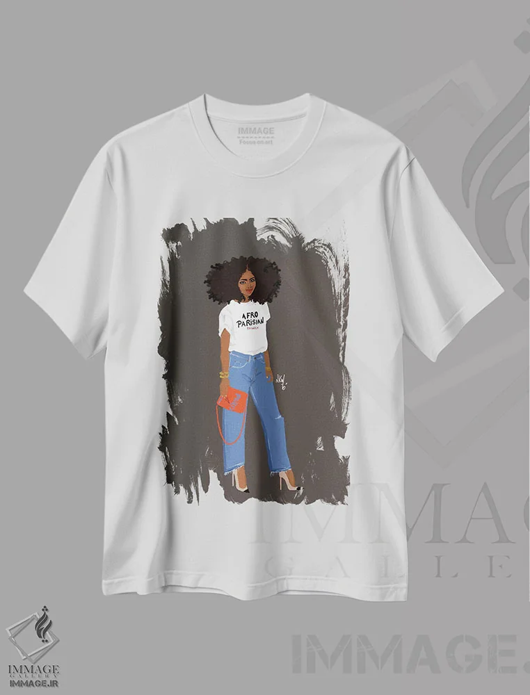 تیشرت سفید طرح دار آفرو-پاریسی، هنر آمریکایی آفریقایی تبار اثر نیکل کوبی | immage.ir