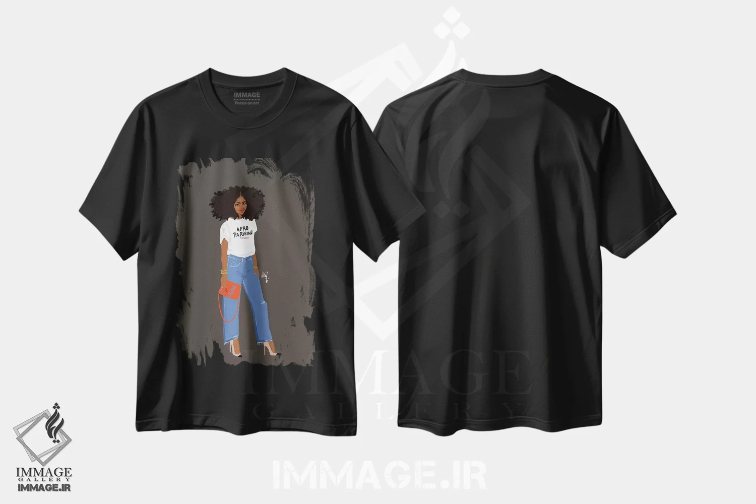 تیشرت مشکی طرح دار آفرو-پاریسی، هنر آمریکایی آفریقایی تبار اثر نیکل کوبی | فروشگاه ایماژ