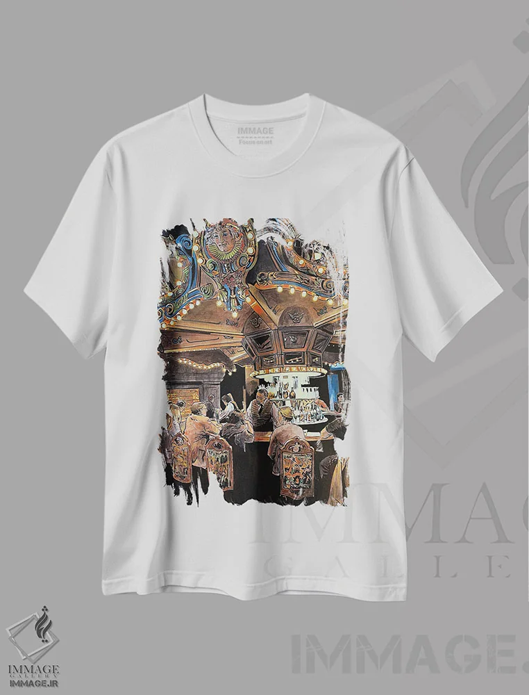 تیشرت سفید طرح دار بار چرخ وفلک، هنر فاخر معاصر اثر کیت اولشلگر | immage.ir