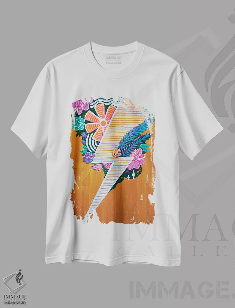 تیشرت سفید طرح دار پس از طوفان، آبستره اثر کولورمور | فروشگاه ایماژ