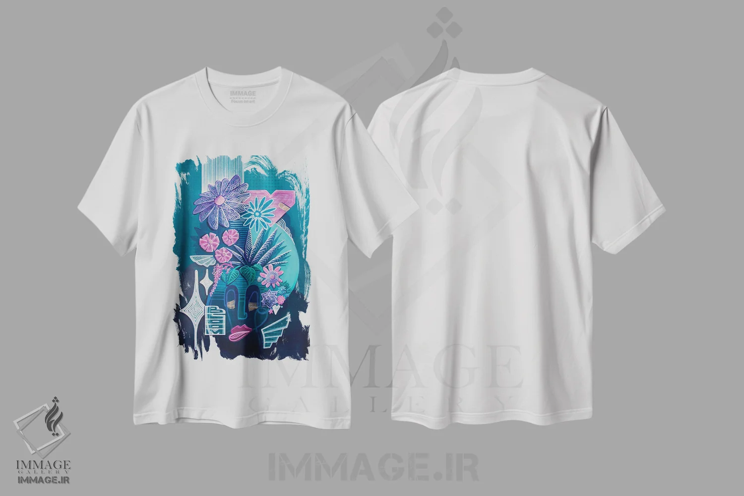 تیشرت سفید طرح دار باغ ۲، آبستره اثر کولورمور | immage.ir