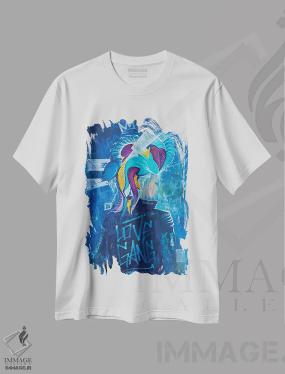 تیشرت سفید طرح دار دار و دسته عشق، آبستره اثر کولورمور | فروشگاه ایماژ