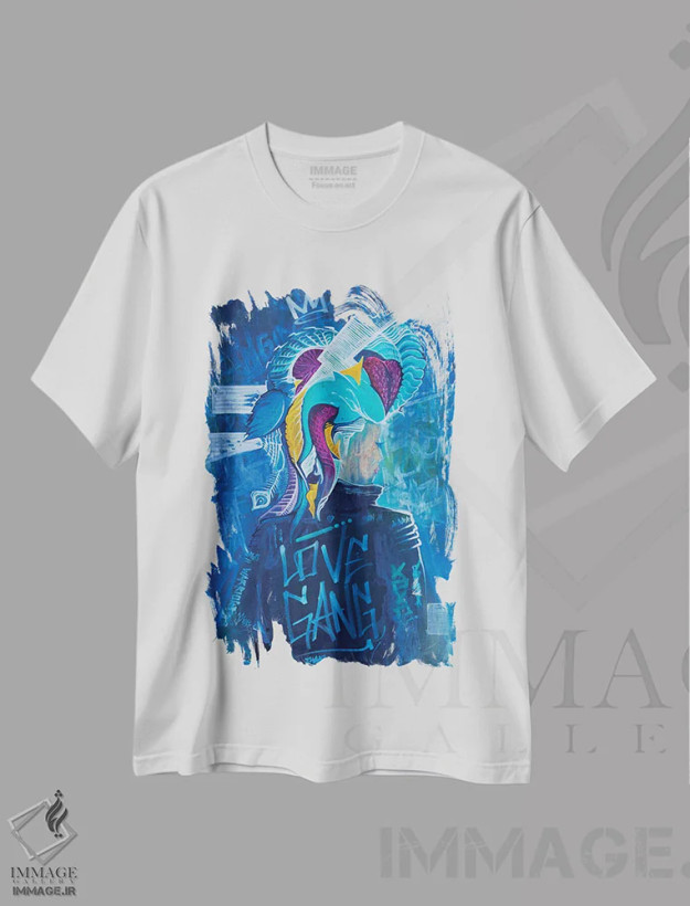 تیشرت سفید طرح دار دار و دسته عشق، آبستره اثر کولورمور | فروشگاه ایماژ