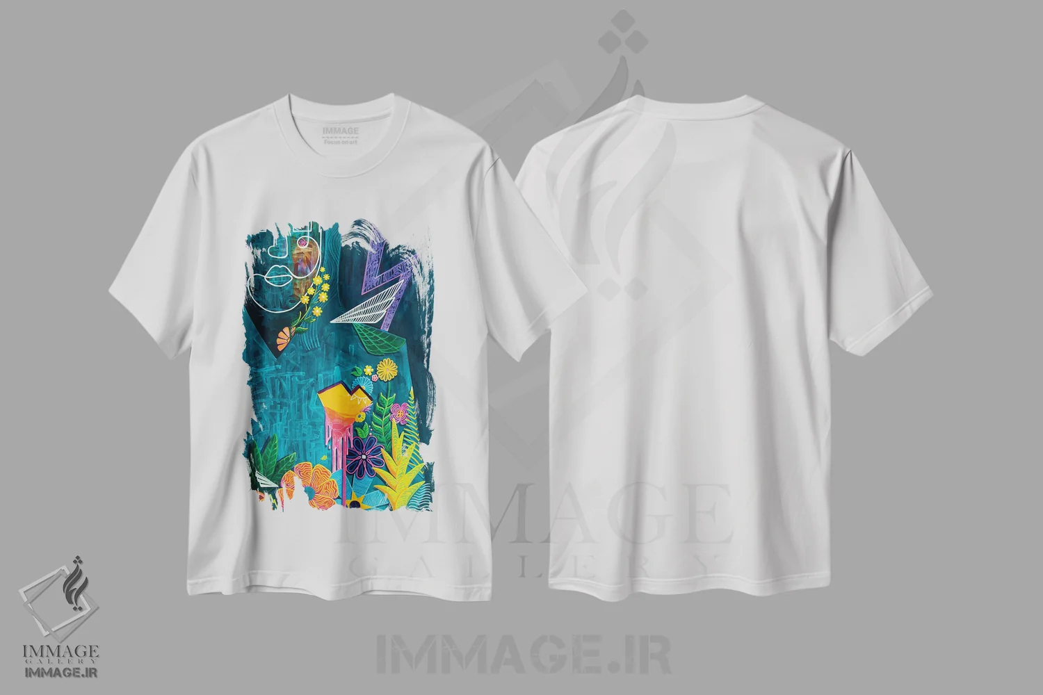 تیشرت سفید طرح دار رهایش کن، آبستره اثر کولورمور | immage.ir