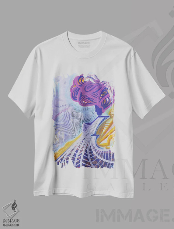 تیشرت سفید طرح دار رقص رز، آبستره اثر کولورمور | فروشگاه ایماژ