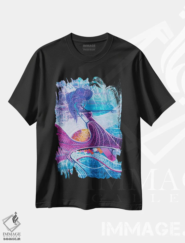 تیشرت مشکی طرح دار رقص گل ها ۱، آبستره اثر کولورمور | فروشگاه ایماژ