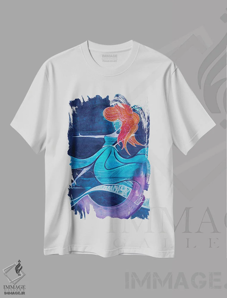 تیشرت سفید طرح دار رقص گل ها ۲، آبستره اثر کولورمور | فروشگاه ایماژ