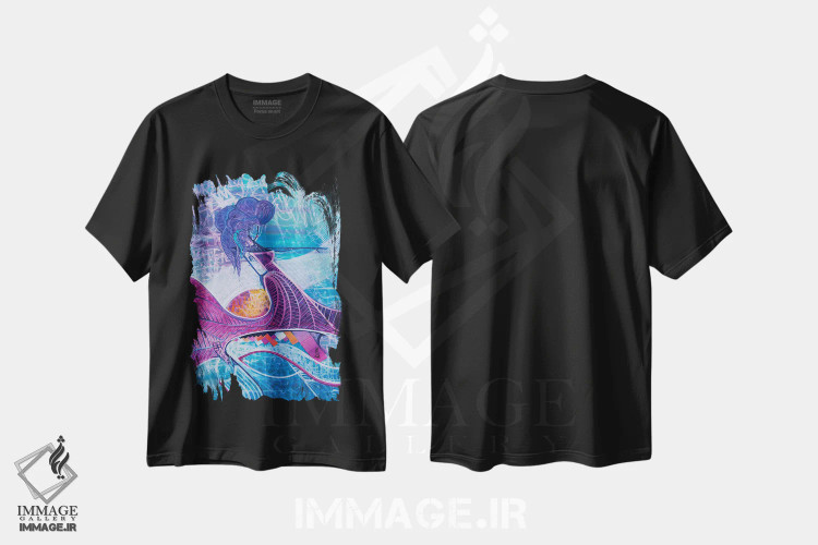 تیشرت مشکی طرح دار رقص گل ها ۱، آبستره اثر کولورمور | فروشگاه ایماژ