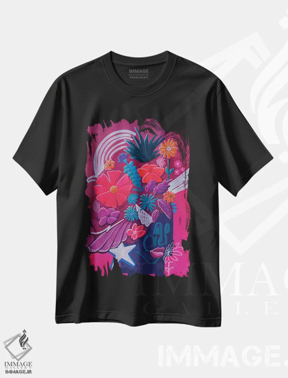 تیشرت مشکی طرح دار باغ ۱، آبستره اثر کولورمور | immage.ir
