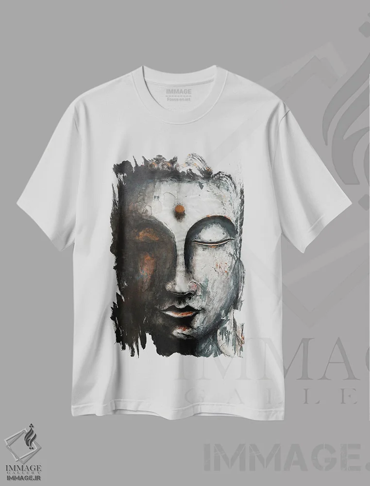 تیشرت سفید طرح دار بودا، دکور آسیایی اثر کوروش نژاد | فروشگاه ایماژ
