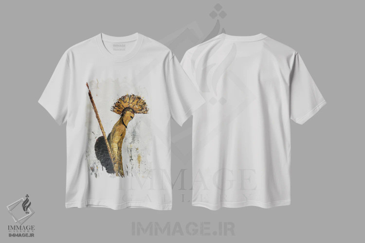 تیشرت سفید طرح دار گلادیاتور، هنر فاخر معاصر اثر کوروش نژاد | immage.ir