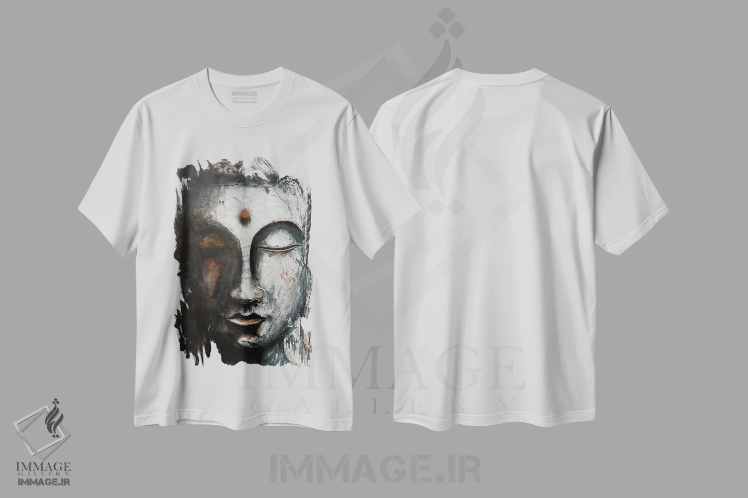 تیشرت سفید طرح دار بودا، دکور آسیایی اثر کوروش نژاد | فروشگاه ایماژ