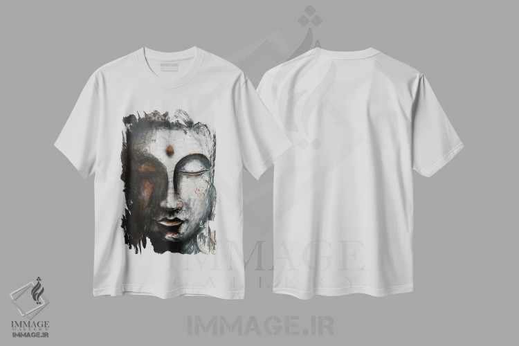 تیشرت سفید طرح دار بودا، دکور آسیایی اثر کوروش نژاد | فروشگاه ایماژ
