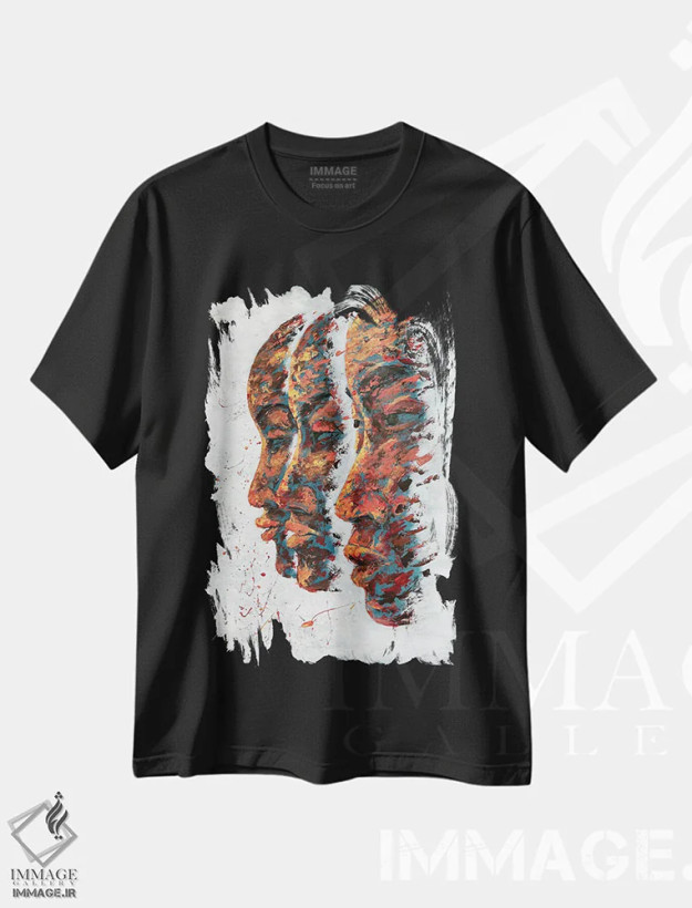 تیشرت مشکی طرح دار همه رنگ ها، هنر آمریکایی آفریقایی تبار اثر کوروش نژاد | فروشگاه ایماژ