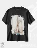 تیشرت مشکی طرح دار کشتی بادبانی آبی، هنر فاخر معاصر اثر کوروش نژاد | immage.ir