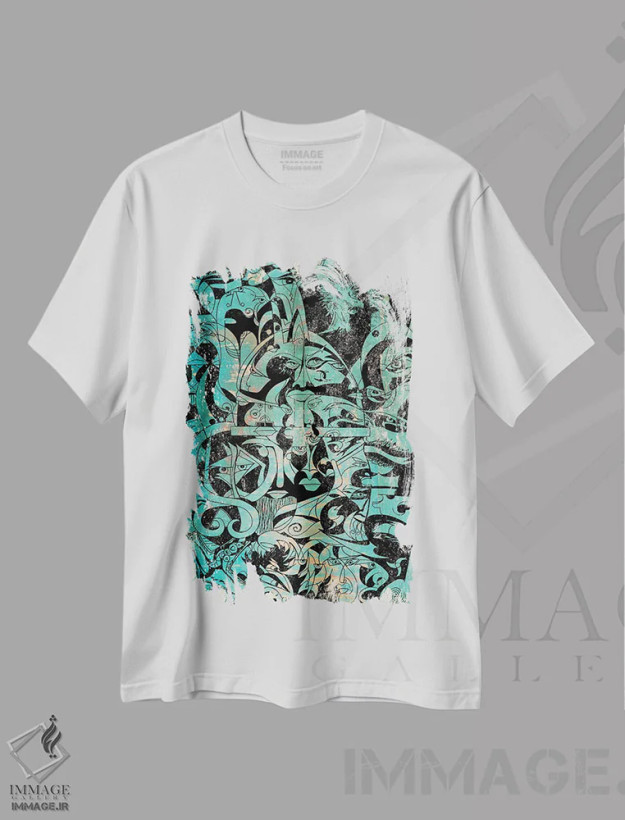 تیشرت سفید طرح دار وایکینگ ها و سلت ها، آبستره اثر کوروش نژاد | فروشگاه ایماژ