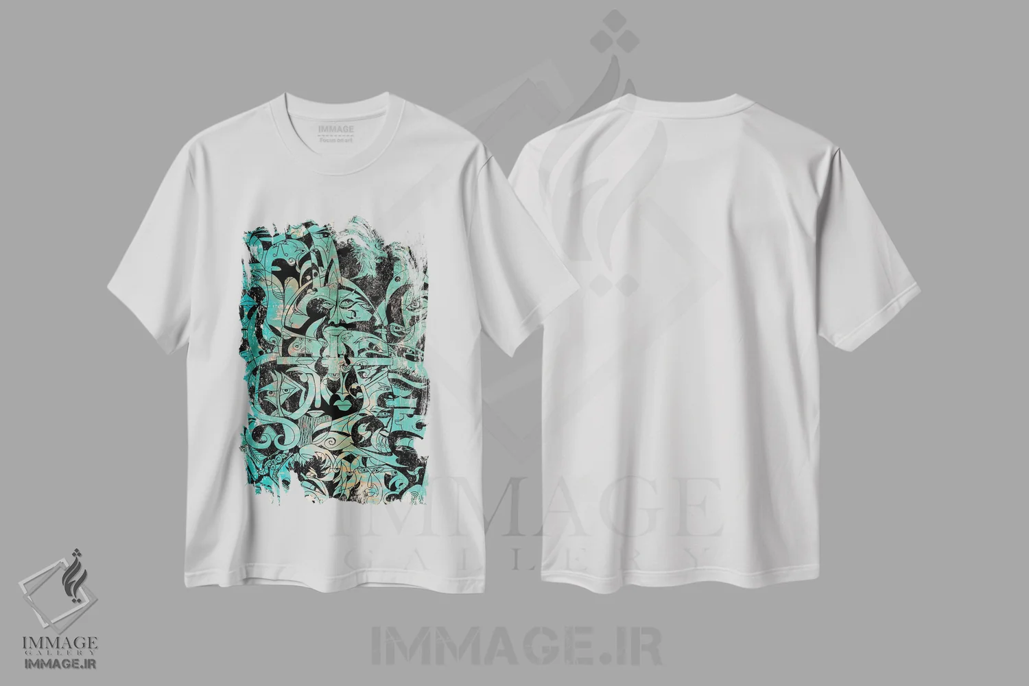 تیشرت سفید طرح دار وایکینگ ها و سلت ها، آبستره اثر کوروش نژاد | فروشگاه ایماژ