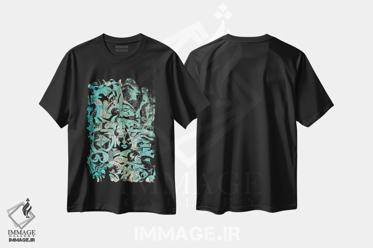 تیشرت مشکی طرح دار وایکینگ ها و سلت ها، آبستره اثر کوروش نژاد | immage.ir
