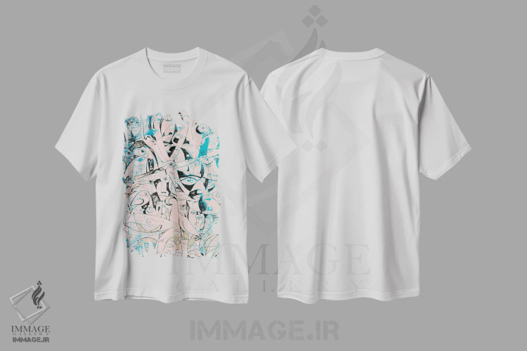 تیشرت سفید طرح دار مصر باستان در نمادها، آبستره اثر کوروش نژاد | immage.ir