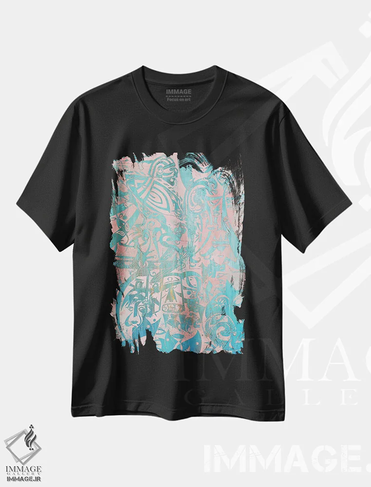 تیشرت مشکی طرح دار زمین، آبستره اثر کوروش نژاد | فروشگاه ایماژ
