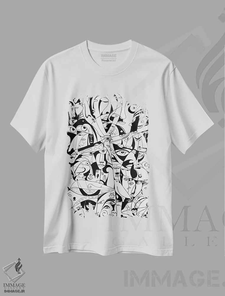 تیشرت سفید طرح دار زندگی، آبستره اثر کوروش نژاد | immage.ir