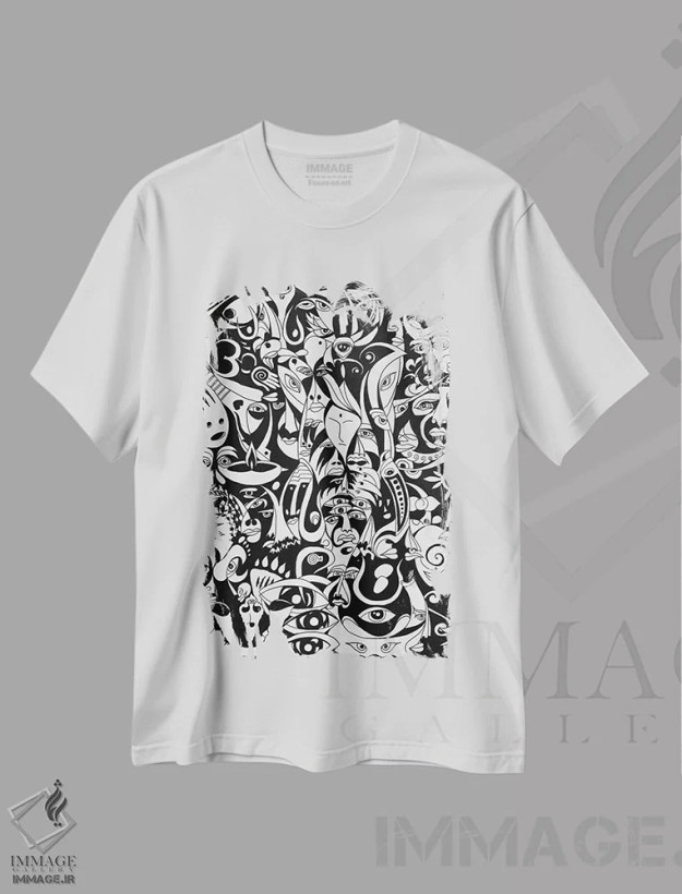 تیشرت سفید طرح دار شکیبایی، آبستره اثر کوروش نژاد | فروشگاه ایماژ