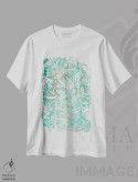 تیشرت سفید طرح دار سبز، آبستره اثر کوروش نژاد | فروشگاه ایماژ