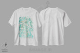 تیشرت سفید طرح دار سبز، آبستره اثر کوروش نژاد | فروشگاه ایماژ
