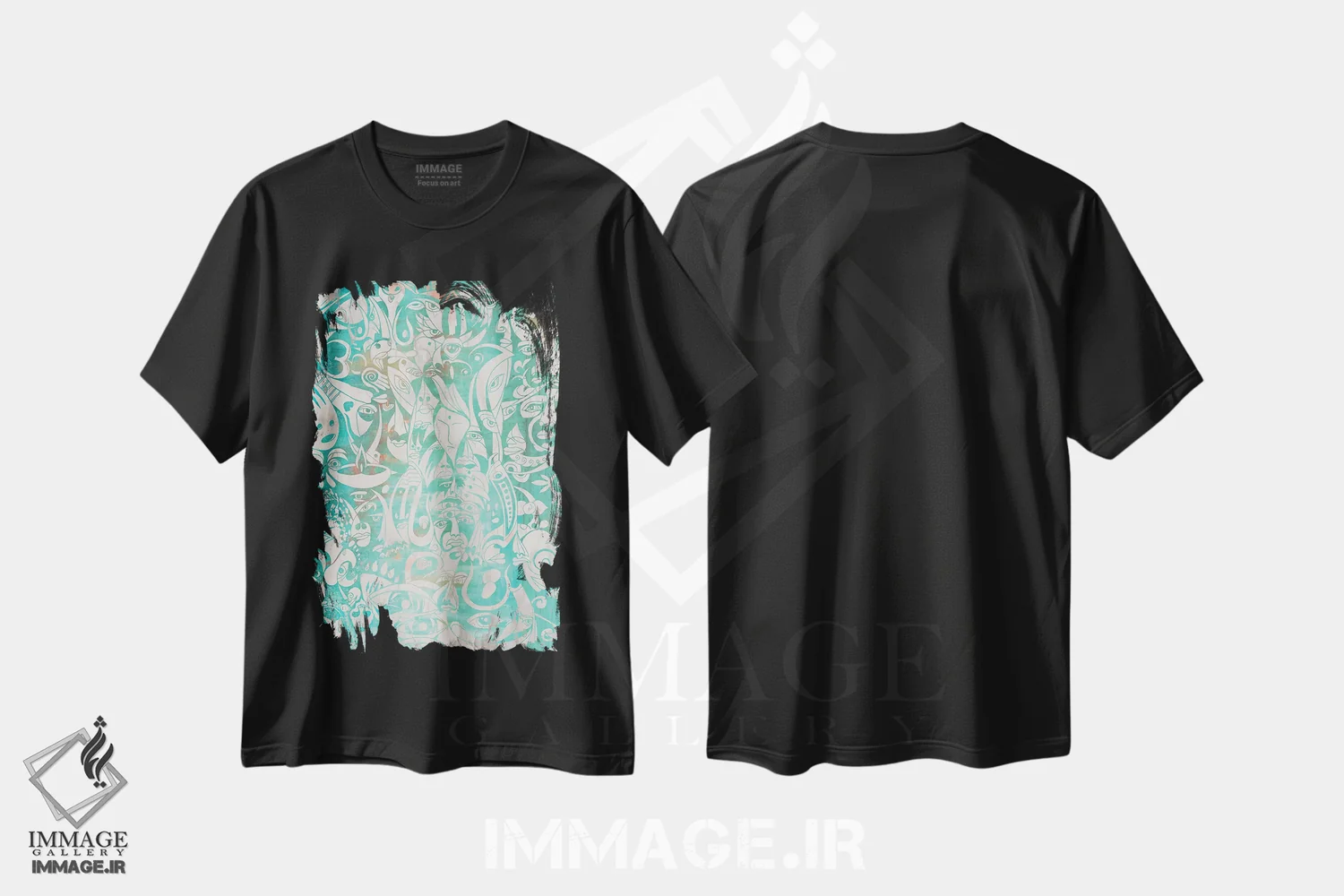 تیشرت مشکی طرح دار سبز، آبستره اثر کوروش نژاد | immage.ir