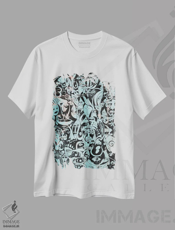 تیشرت سفید طرح دار سیان-صورتی-مشکی، آبستره اثر کوروش نژاد | immage.ir