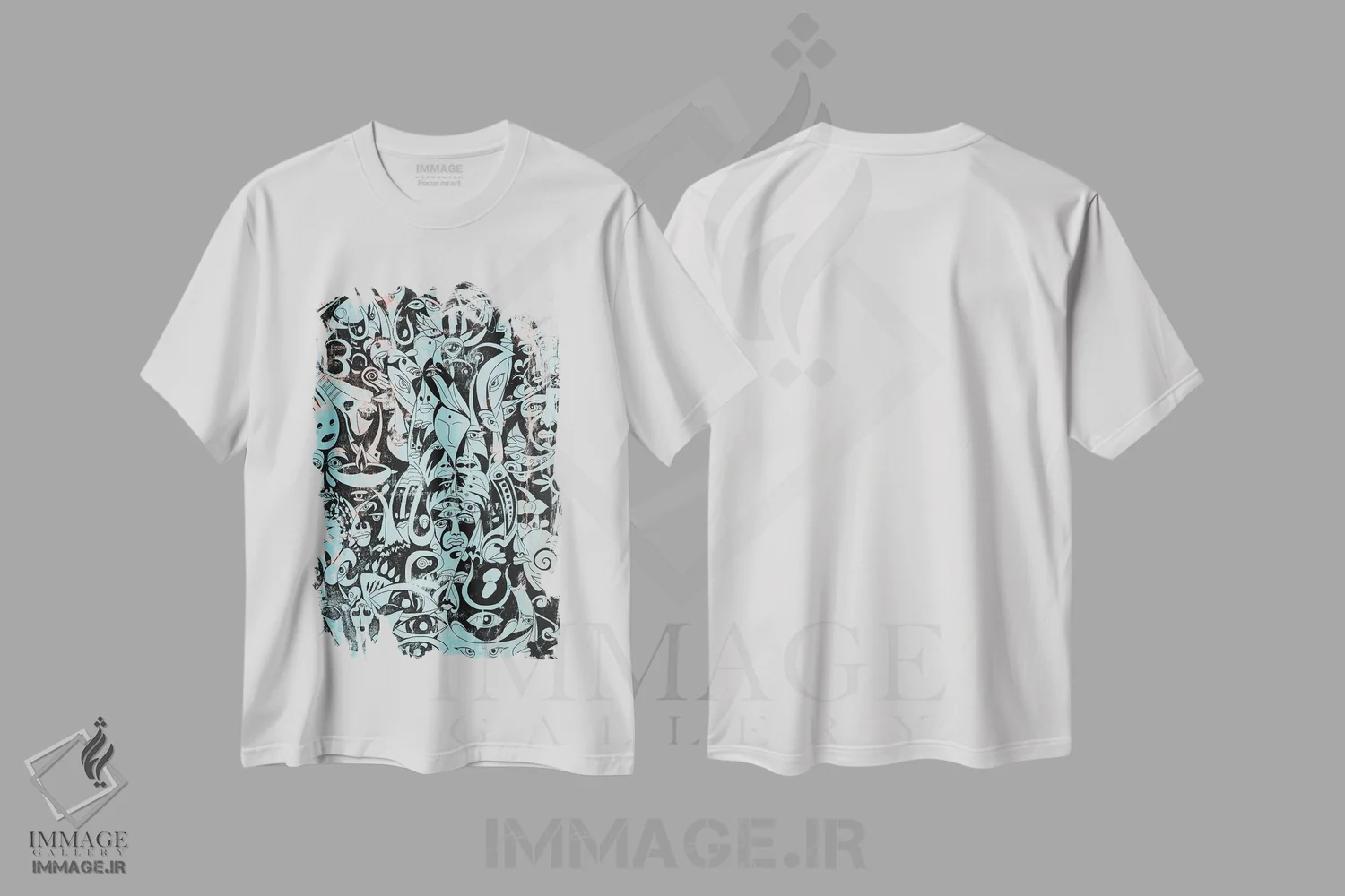 تیشرت سفید طرح دار سیان-صورتی-مشکی، آبستره اثر کوروش نژاد | immage.ir