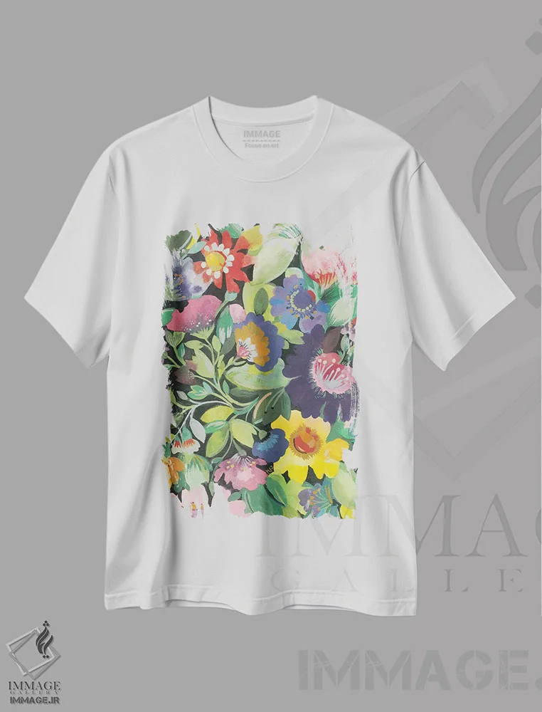 تیشرت سفید طرح دار شقایق بنفش، تزئینی اثر کیم پارکر | فروشگاه ایماژ