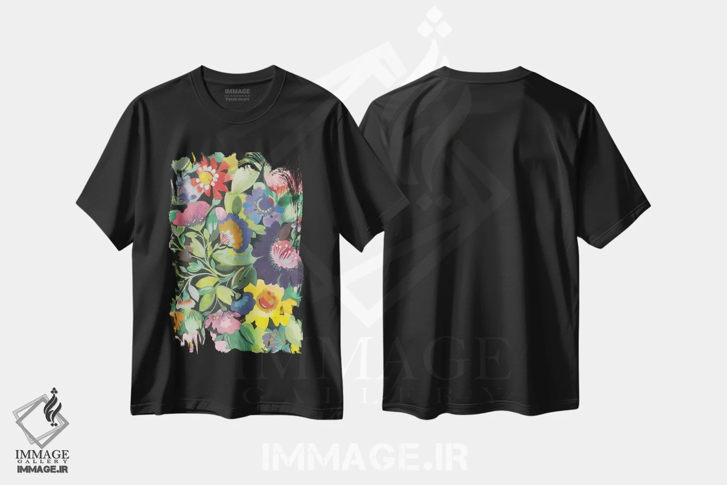 تیشرت مشکی طرح دار شقایق بنفش، تزئینی اثر کیم پارکر | immage.ir