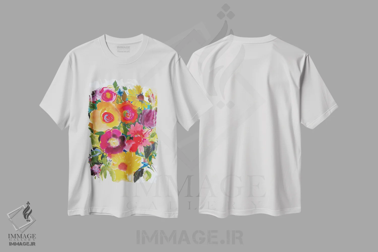 تیشرت سفید طرح دار زینیاهای بنفش، تزئینی اثر کیم پارکر | immage.ir