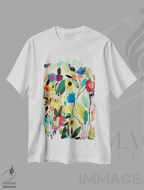 تیشرت سفید طرح دار باغ لاله، دکور معاصر اثر کیم پارکر | immage.ir