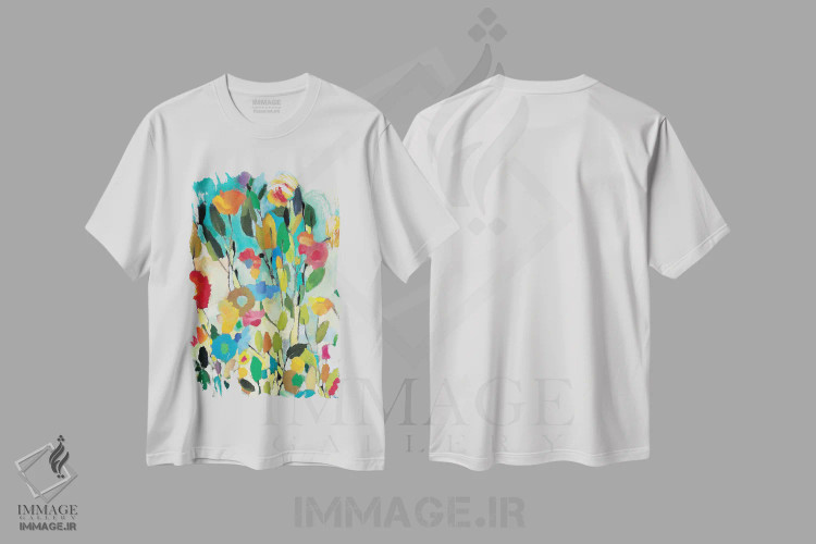 تیشرت سفید طرح دار باغ فیروزه ای، دکور معاصر اثر کیم پارکر | immage.ir