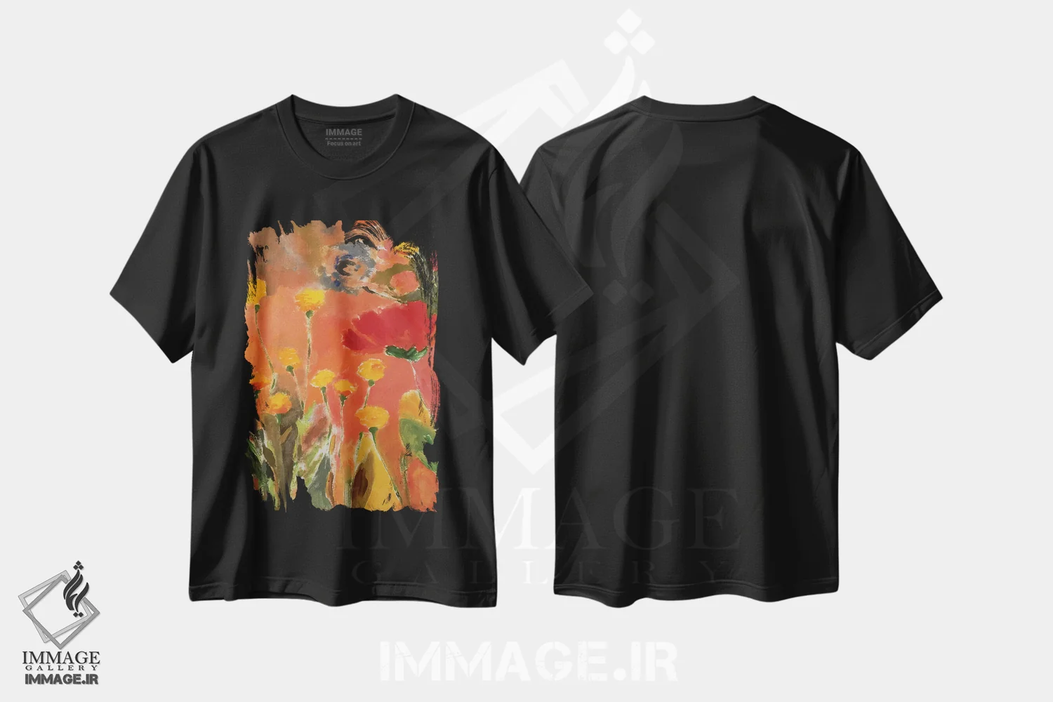 تیشرت مشکی طرح دار قاصدک ها، آبستره اثر کیم پارکر | فروشگاه ایماژ