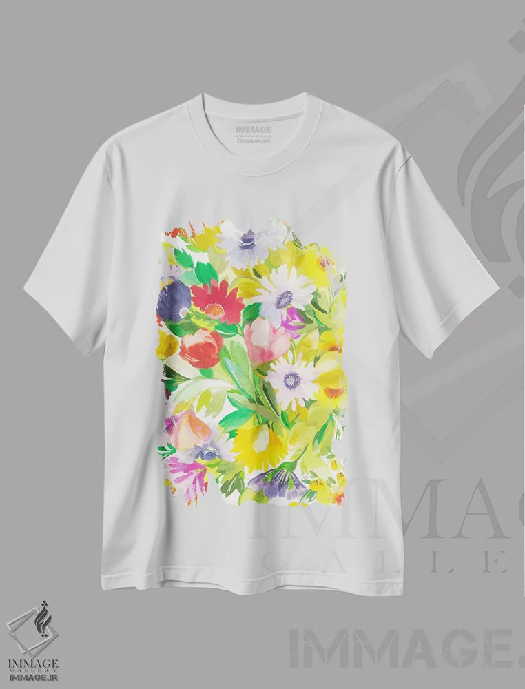 تیشرت سفید طرح دار لاله های فروردین، مدیوم اثر کیم پارکر | فروشگاه ایماژ