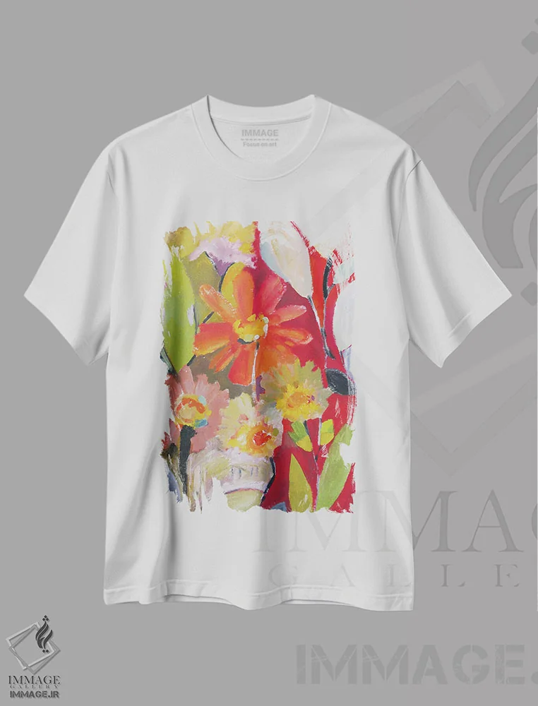 تیشرت سفید طرح دار زینیا قرمز، تزئینی اثر کیم پارکر | فروشگاه ایماژ