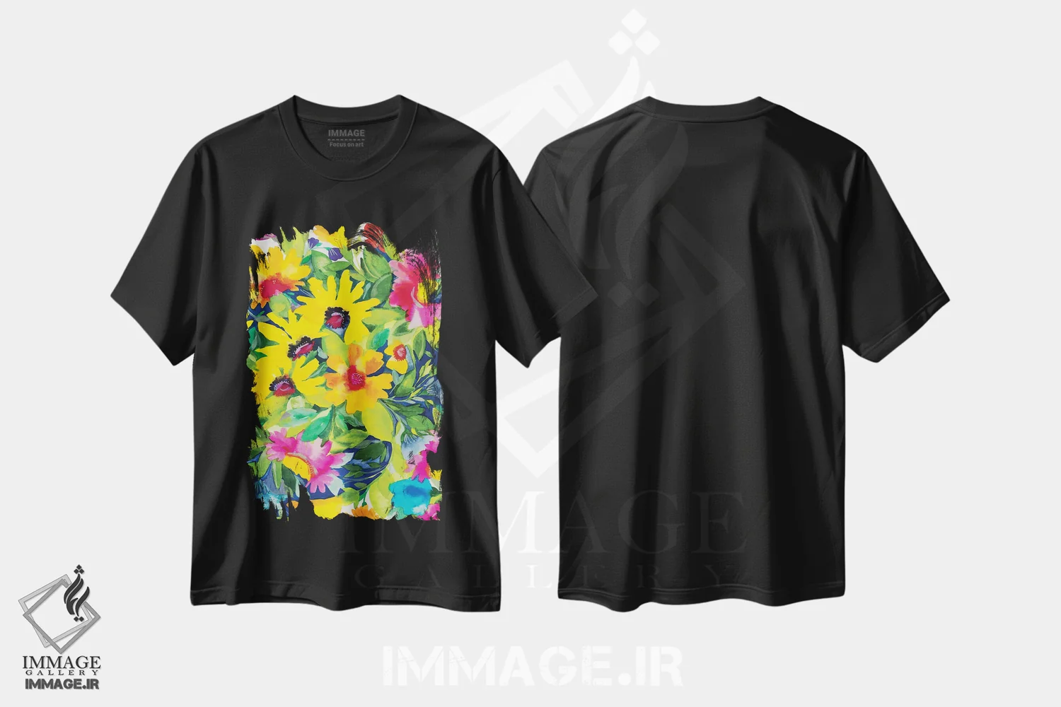 تیشرت مشکی طرح دار دسته گل تابستانی، تزئینی اثر کیم پارکر | فروشگاه ایماژ
