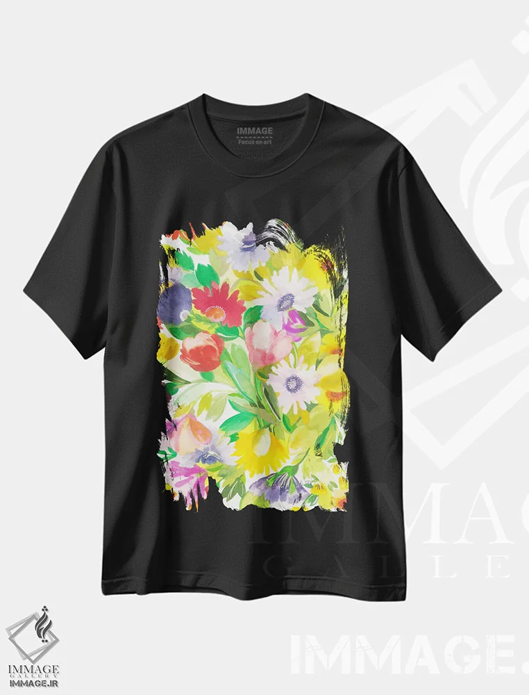 تیشرت مشکی طرح دار لاله های فروردین، مدیوم اثر کیم پارکر | immage.ir