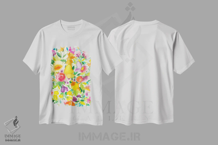 تیشرت سفید طرح دار باغ پروانه شهریار، مدیوم اثر کیم پارکر | immage.ir