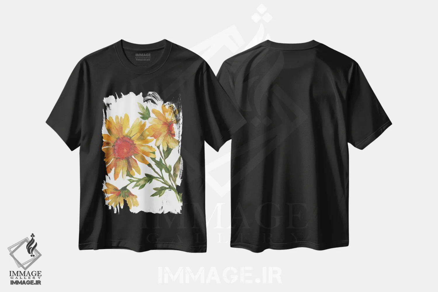 تیشرت مشکی طرح دار آفتابگردان های پروانس، دکور معاصر اثر کیم پارکر | فروشگاه ایماژ