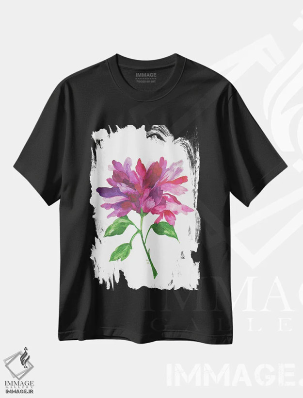 تیشرت مشکی طرح دار مگنولیا بنفش، دکور معاصر اثر کیم پارکر | فروشگاه ایماژ
