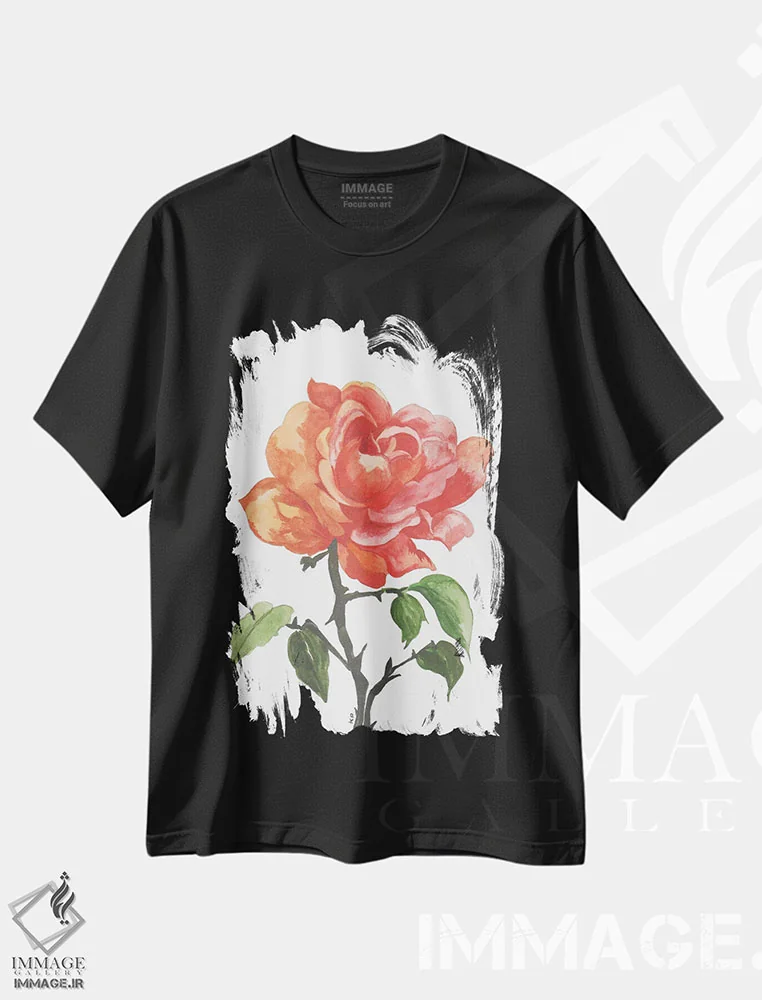 تیشرت مشکی طرح دار گل رز وحشی، دکور معاصر اثر کیم پارکر | immage.ir