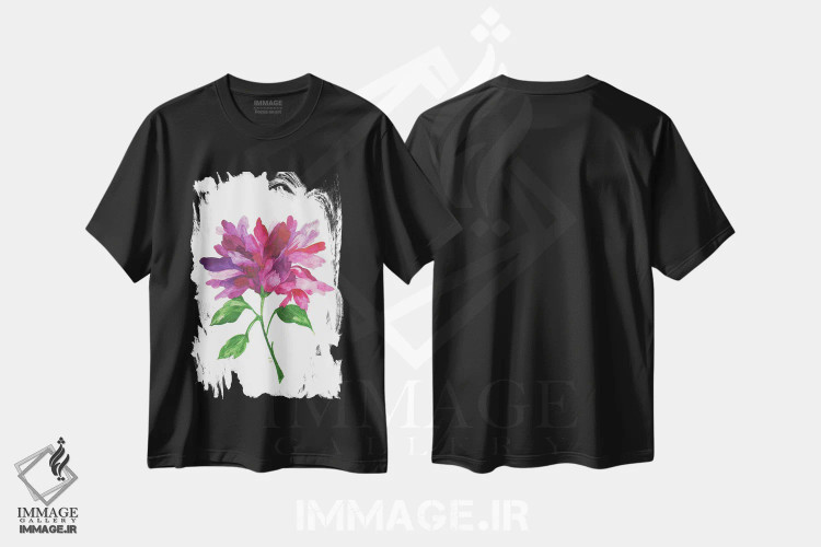تیشرت مشکی طرح دار مگنولیا بنفش، دکور معاصر اثر کیم پارکر | فروشگاه ایماژ