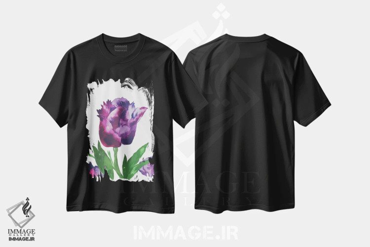 تیشرت مشکی طرح دار لاله بنفش، دکور معاصر اثر کیم پارکر | immage.ir