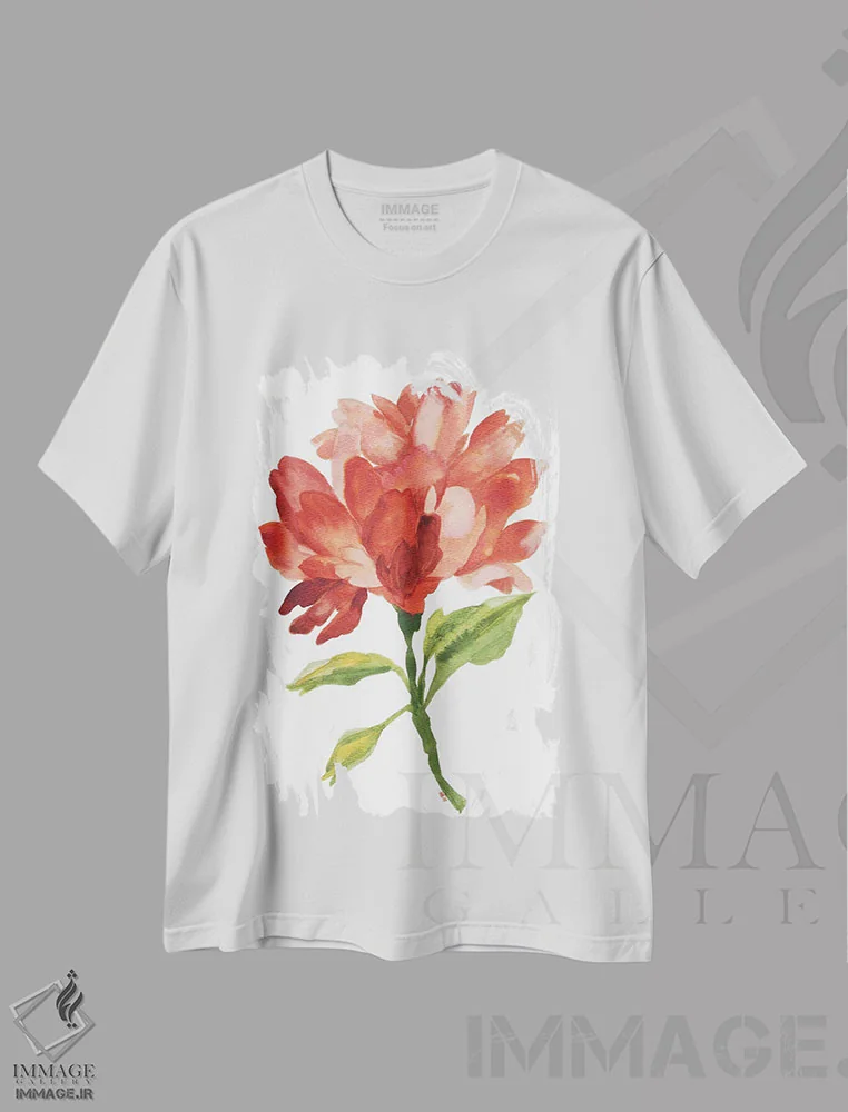 تیشرت سفید طرح دار صدتومانی رز زنگاری، دکور معاصر اثر کیم پارکر | فروشگاه ایماژ