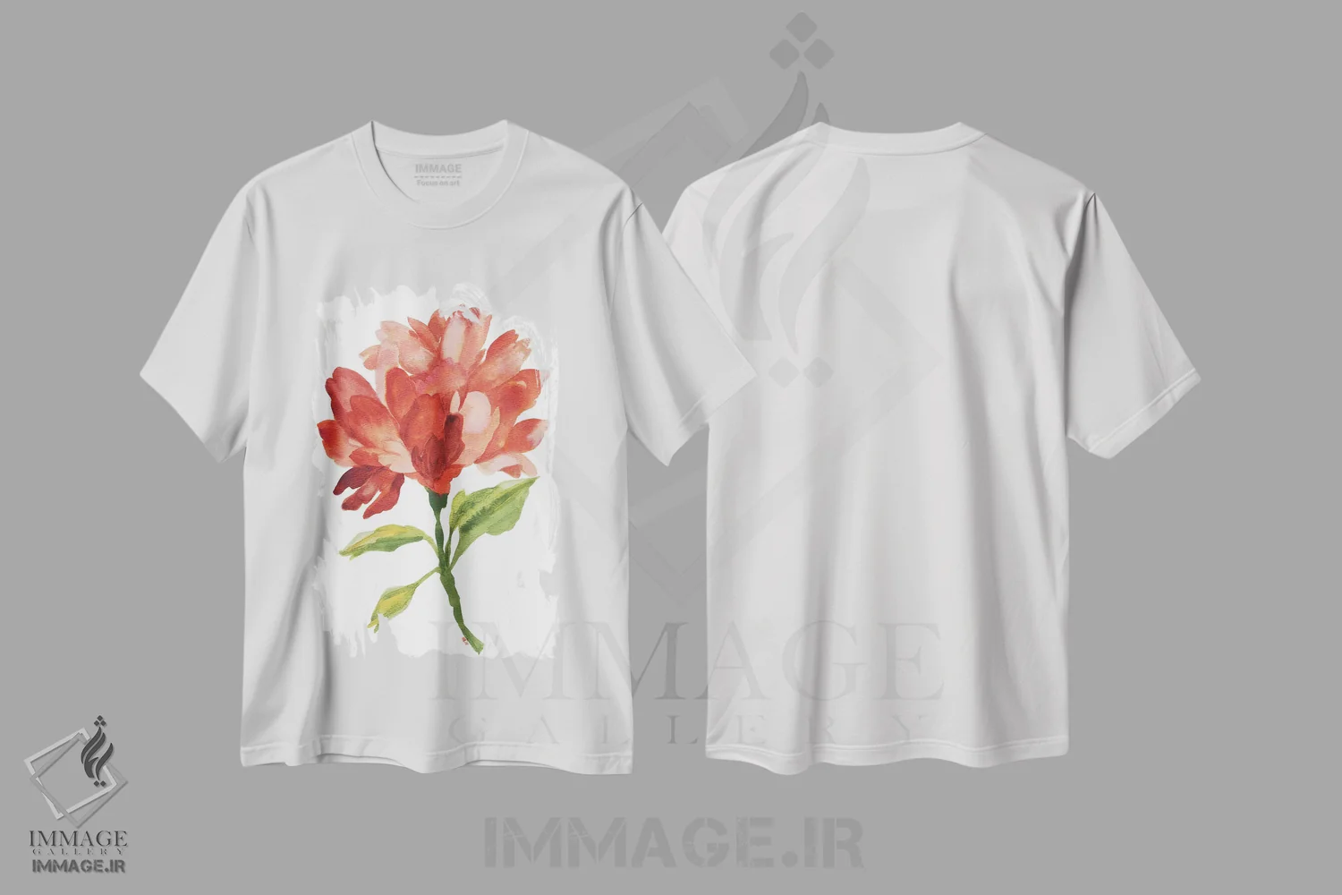 تیشرت سفید طرح دار صدتومانی رز زنگاری، دکور معاصر اثر کیم پارکر | فروشگاه ایماژ